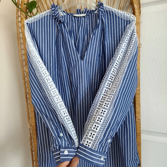 Sandro Daniela Striped Lace-Sleeve Top - Picture 9 of 12